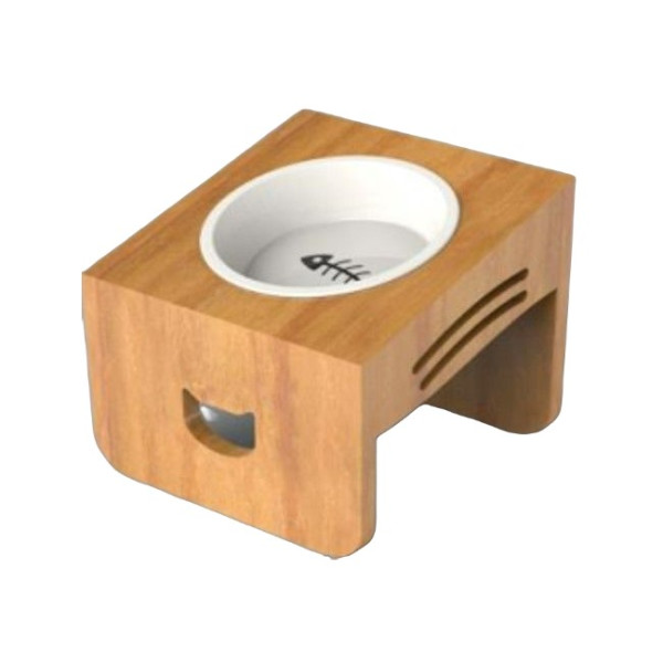 Carno Ahşap Sehpalı Seramik Küçük Irk Köpek Mama Kabı