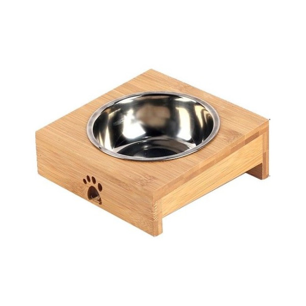 Carno Ahşap Tabanlı Çelik Küçük Irk Köpek Mama Kabı