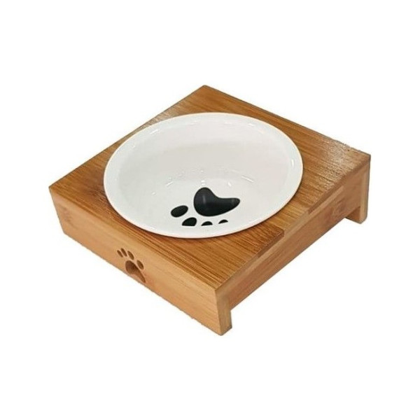 Carno Ahşap Tabanlı Seramik Küçük Irk Köpek Mama Kabı
