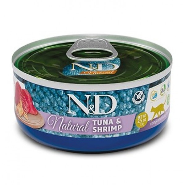 N&D Natural Tahılsız Ton Balıklı Karidesli Yaş Kedi Maması 70 gr