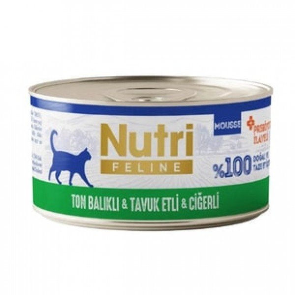 Nutri Feline Tavuklu, Ton Balıklı ve Ciğerli Tahılsız Mousse Yaş Kedi Maması 70 gr