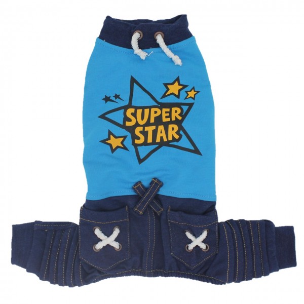 Pawstar Kolsuz Köpek Tulumu Süper Star Mavi