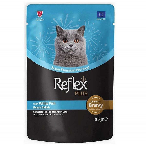 Reflex Plus Gravy Soslu Beyaz Balıklı Pouch Yaş Kedi Maması 85 gr