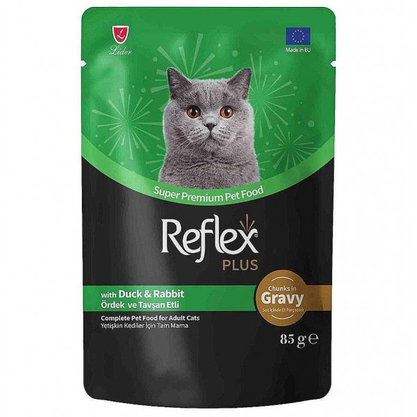 Reflex Plus Gravy Soslu Ördekli Tavşanlı Pouch Yaş Kedi Maması 85 gr