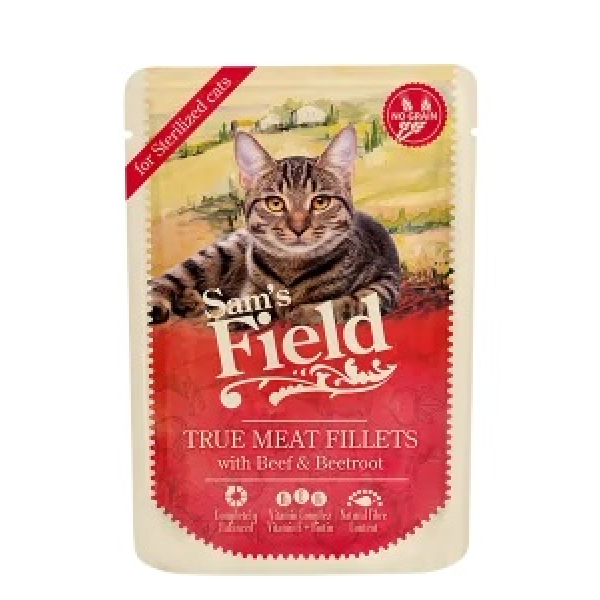Sam's Field Tahılsız Sterilised Yaş Kedi Maması Pancarlı Sığır Fileto 85 gr