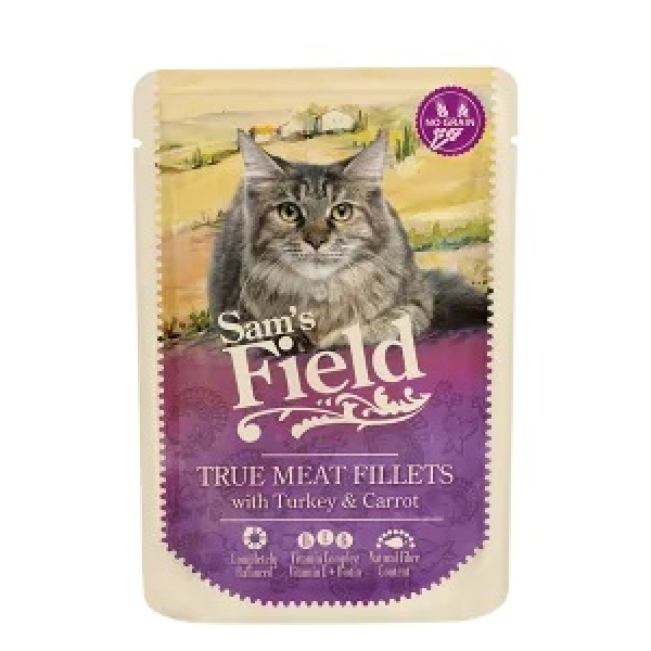 Sam's Field Tahılsız Yaş Kedi Maması Havuçlu Hindi Fileto 85 gr