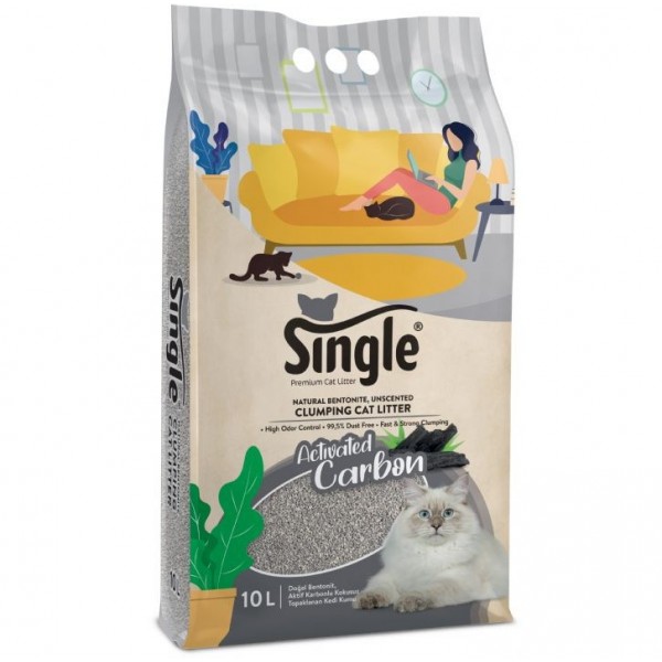 Single Aktif Karbonlu Topaklanan Kedi Kumu 10 lt
