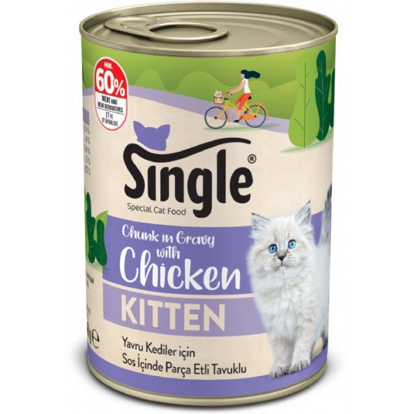 Single Sos İçinde Parça Tavuklu Yaş Yavru Kedi Maması 400 gr